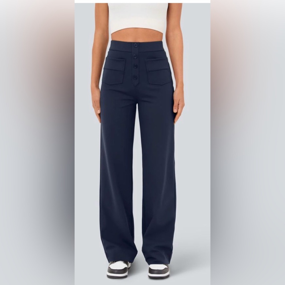 Halara Midnight Blue High Waist Pull-On Wide Leg Work Pants XL NWT - Picture 5 of 5